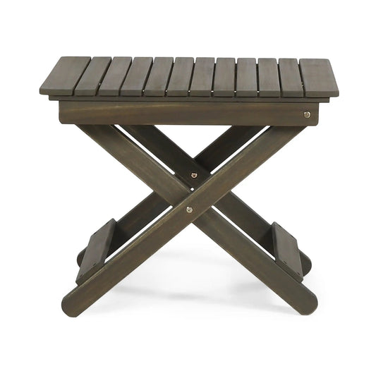 Outdoor folding wooden side table gray with slatted top and cross-brace legs on Tampa Home & Garden Store