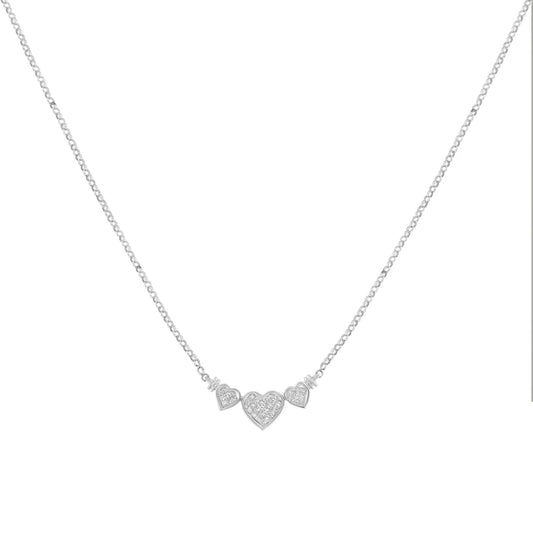14K white gold three-heart diamond necklace with pavé diamonds by Bids on Tampa Home & Garden Store