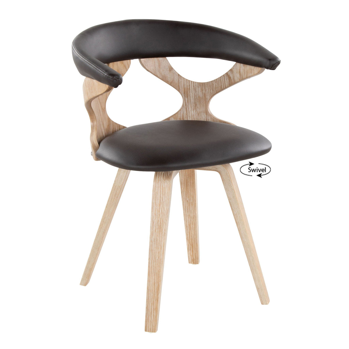 Mid Century Modern Swivel Dining Chair by HouseOfZazla, dark brown leather seat, wood frame on Tampa Home & Garden Store