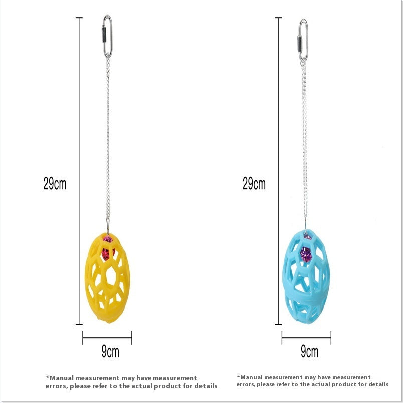 Plastic gnawing molar parrot hanging ball toy two yellow and blue with lattice chain by Sell My Stuff on Tampa Home & Garden Store