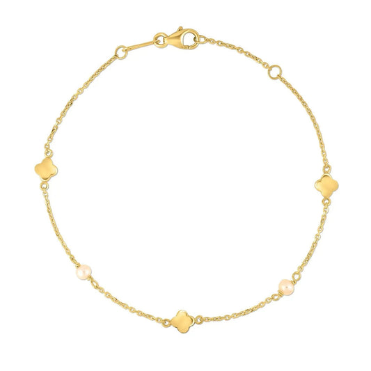 14k yellow gold pearl clover bracelet with clover charms and pearl beads on Tampa Home & Garden Store