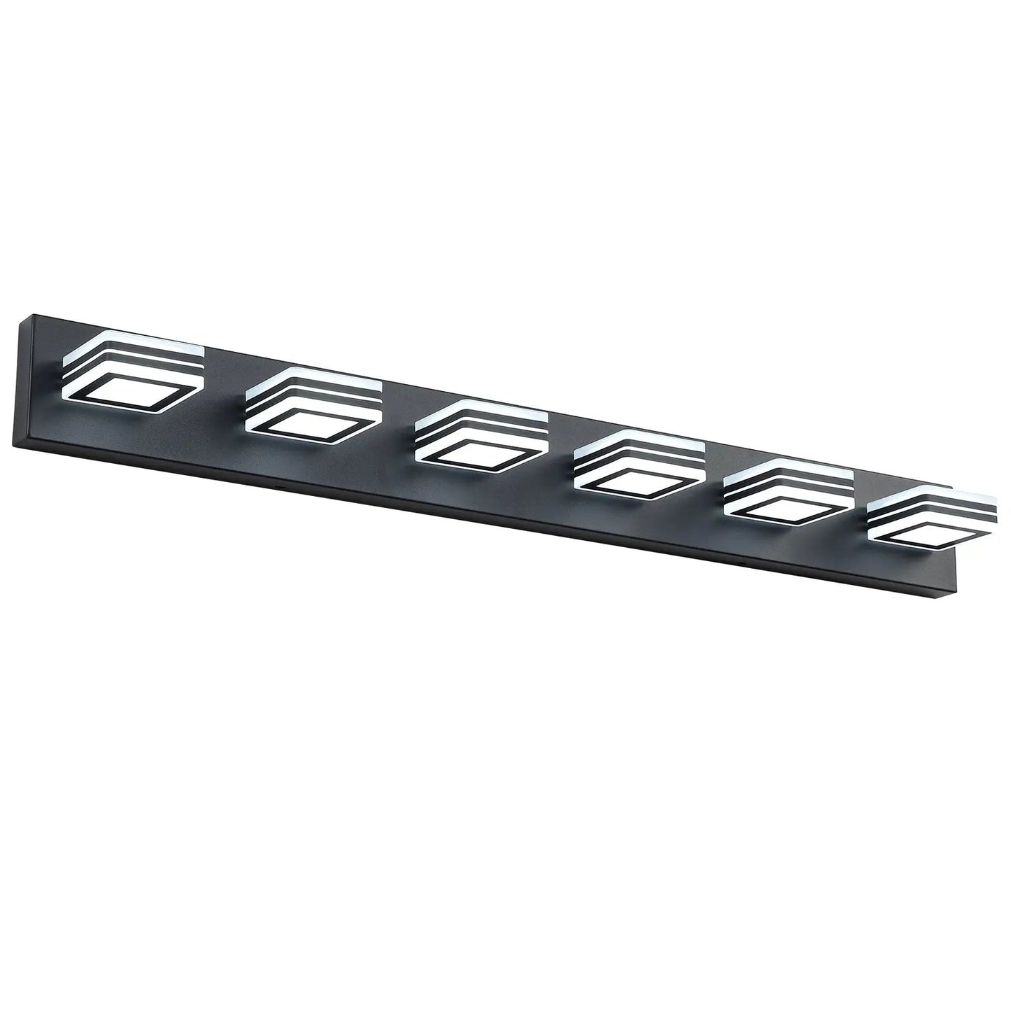 Luces de tocador LED modernas negras, luces de tocador de baño de 6 luces acrílicas negras mate sobre espejo