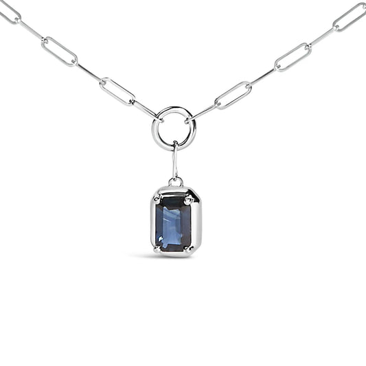 10K white gold emerald-cut sapphire pendant necklace with rectangular chain by Bids on Tampa Home & Garden Store