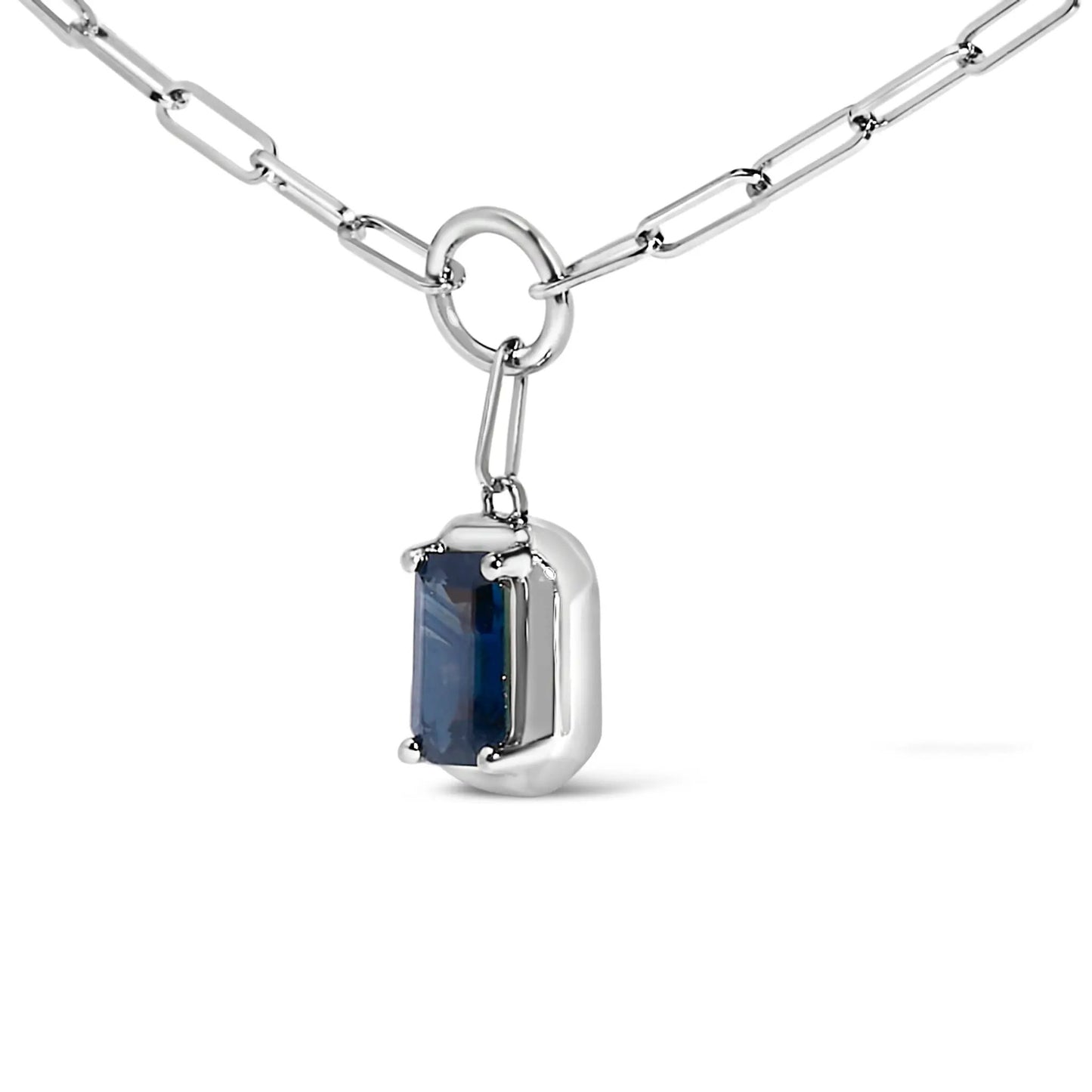 10K white gold emerald-cut sapphire blue pendant necklace by Bids on Tampa Home & Garden Store