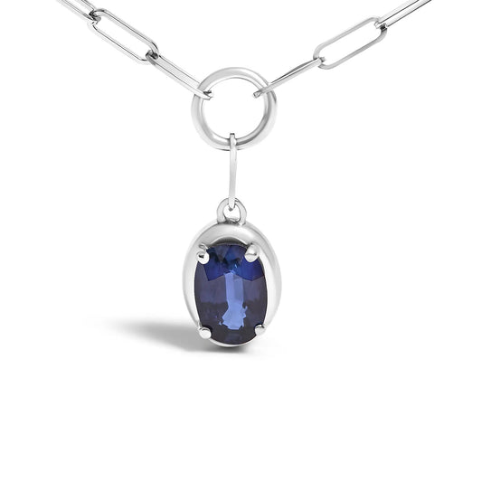 Blue Sapphire 10K White Gold Paperclip Necklace with oval gemstone by Bids on Tampa Home & Garden Store