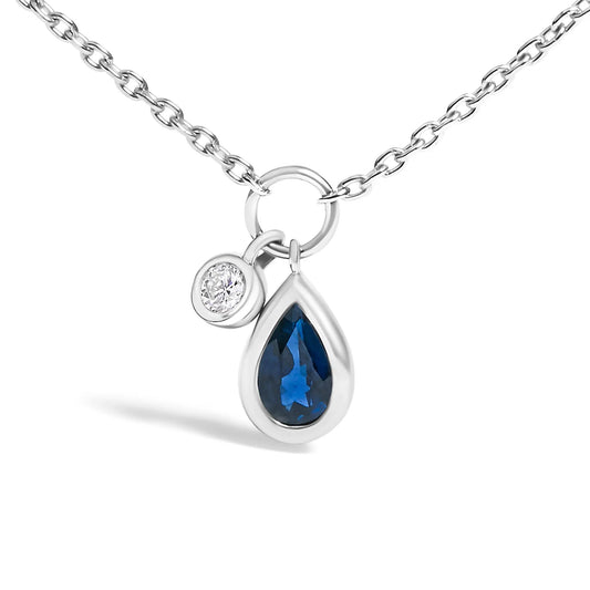 10K white gold pear blue sapphire pendant necklace with diamond-accent bezel by Bids on Tampa Home & Garden Store