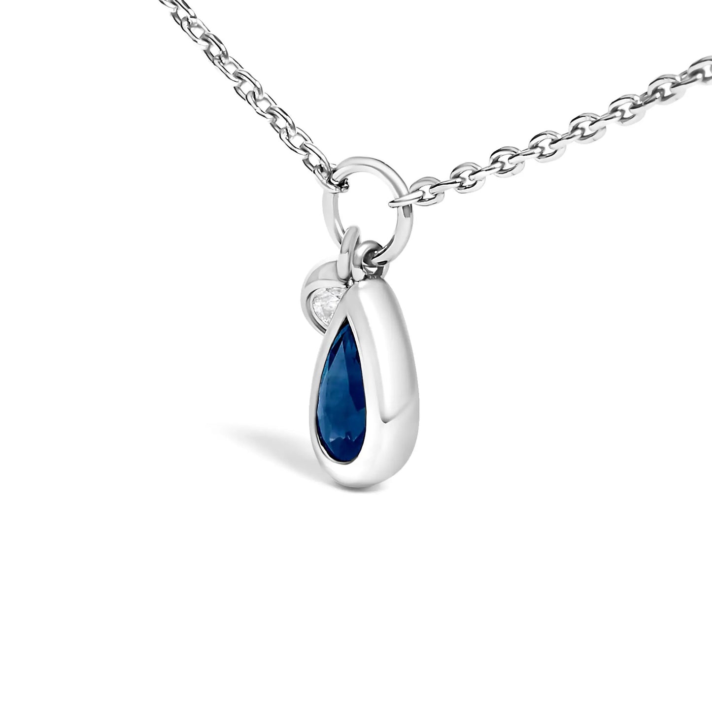 Bids 10K white gold pear blue sapphire pendant necklace with accent diamond on white gold chain on Tampa Home & Garden Store