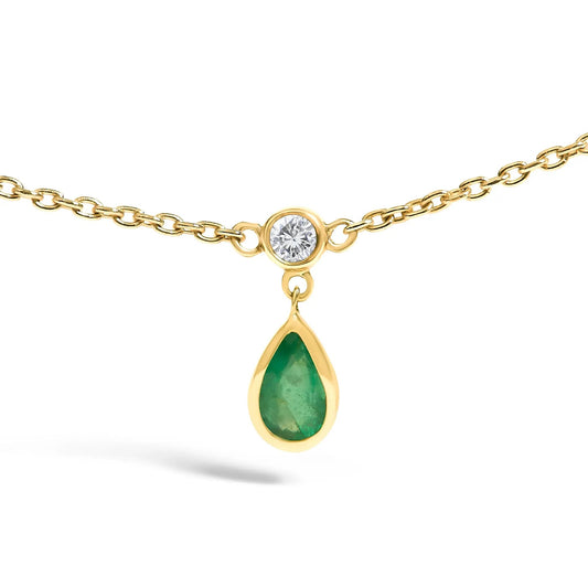 10K gold emerald and diamond necklace with emerald teardrop pendant and diamond 18 inch on Tampa Home & Garden Store
