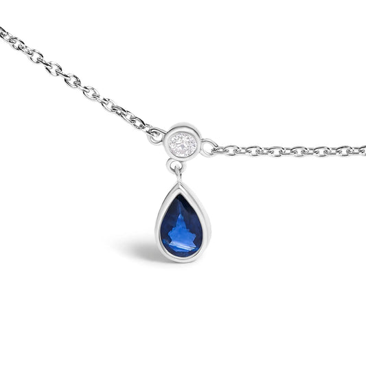 10K white gold blue sapphire and diamond necklace with teardrop pendant and diamond halo on Tampa Home & Garden Store