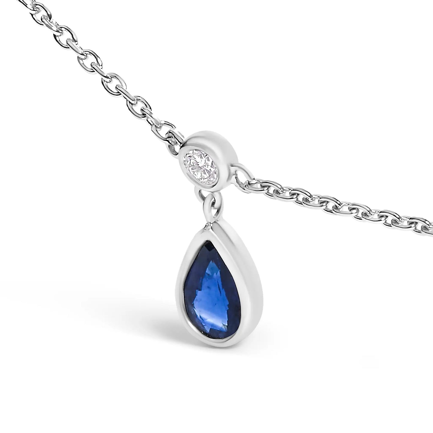 10K white gold blue sapphire and diamond necklace pendant with diamond halo on chain on Tampa Home & Garden Store