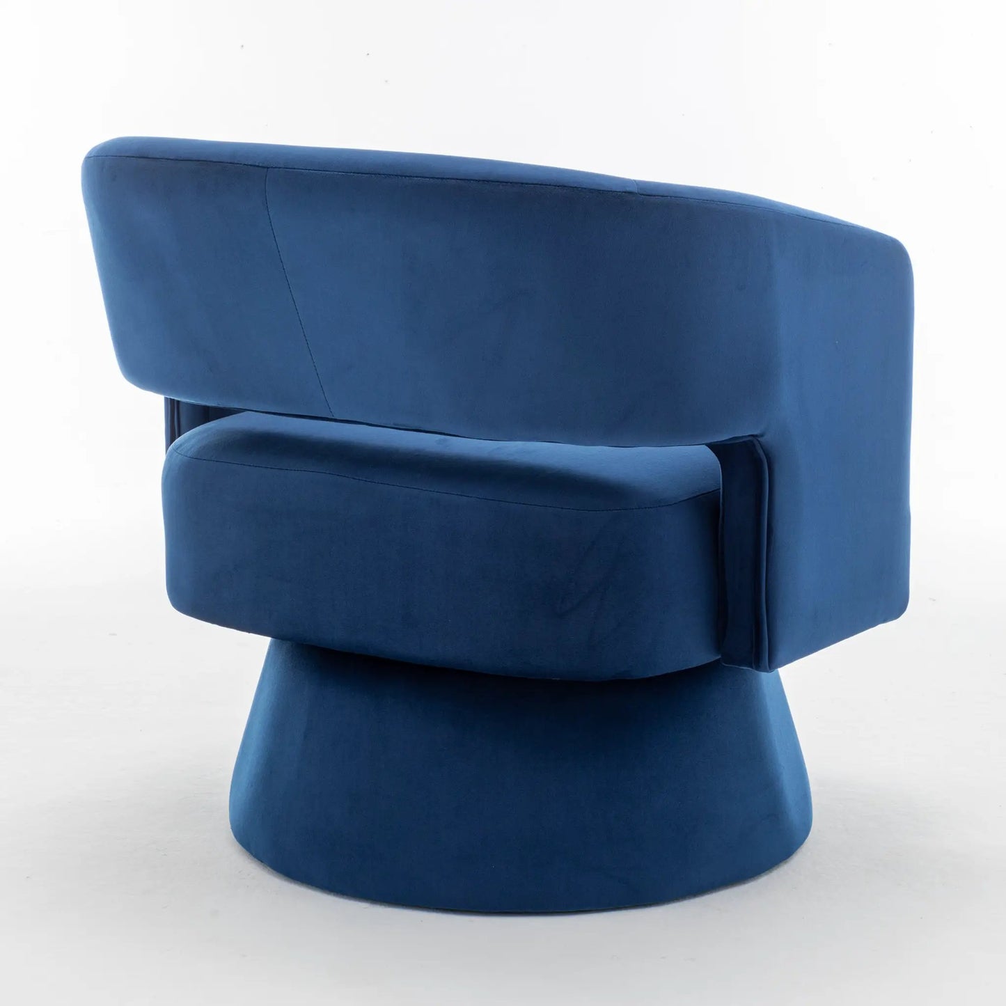 Blue velvet 360 degree swivel barrel armchair with rounded back and plush upholstery on Tampa Home & Garden Store