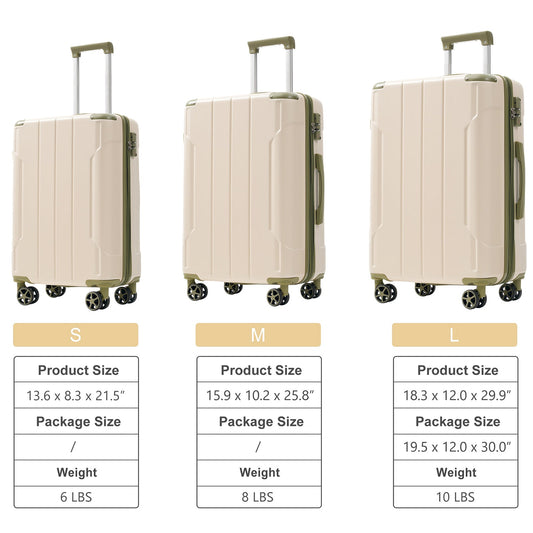 GigaTech 3-Piece hard shell luggage set by HouseOfZazla beige with olive trim TSA locks on Tampa Home & Garden Store