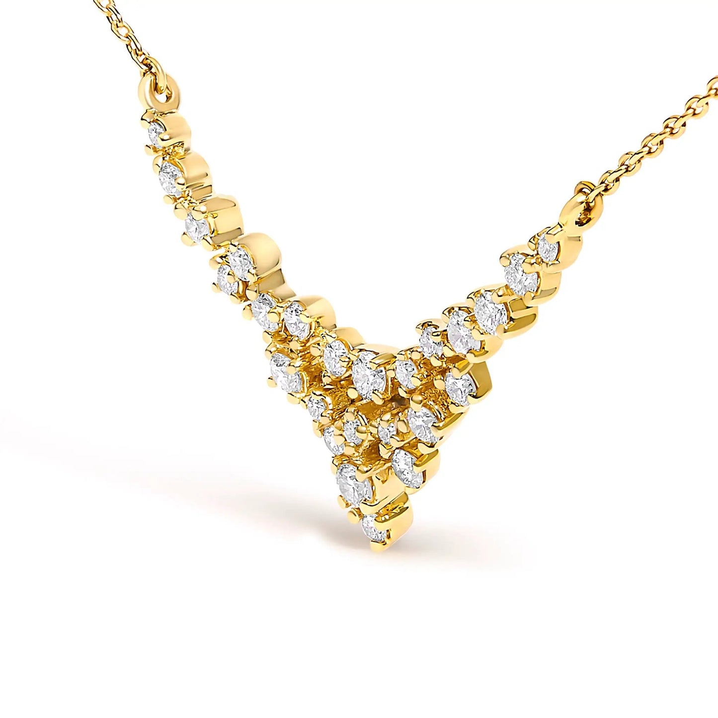 14K yellow gold diamond V necklace with pavé diamonds along curved links 1/2 cttw on Tampa Home & Garden Store