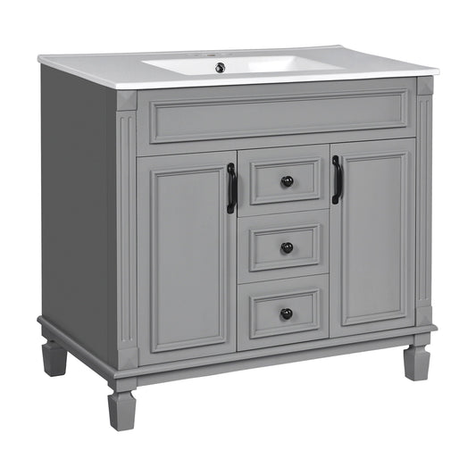 Bathroom Vanity With Top Sink and Soft-Closing Storage, gray finish, white top, HouseOfZazla on Tampa Home & Garden Store
