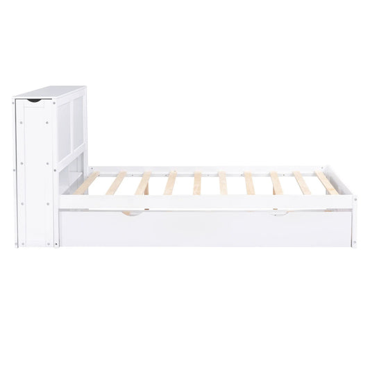 White full size storage bed with built-in shelves and slatted frame VIP Digital Presence on Tampa Home & Garden Store