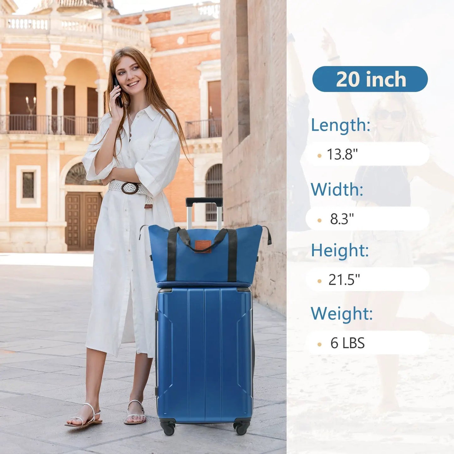 3 Piece Carry On Luggage Set With Wheels blue hard-shell luggage with wheels and matching tote on Tampa Home & Garden Store