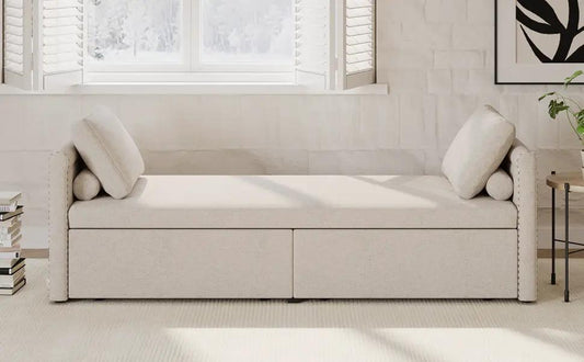 Beige linen daybed sofa with 2 drawers, modern style, by V.I.P Digital Presence on Tampa Home & Garden Store