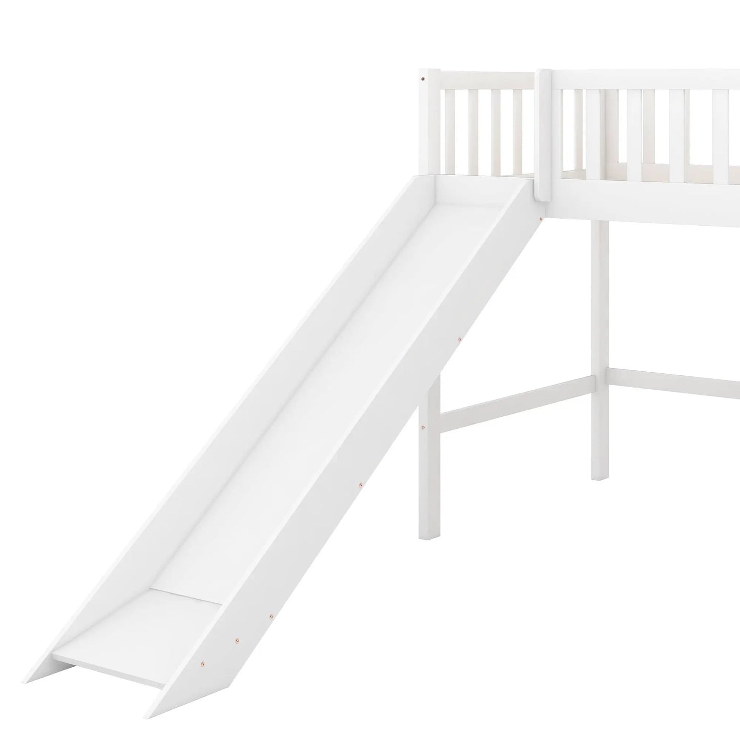 Twin low loft bed with built-in ladder and slide, white wood frame on Tampa Home & Garden Store