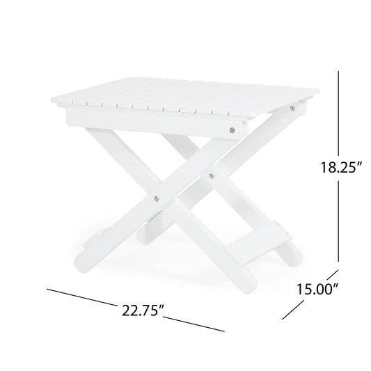White outdoor folding wooden side table with slatted top and cross-frame legs on Tampa Home & Garden Store