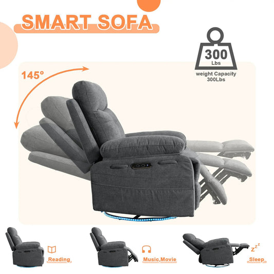 270 Degree Swivel Electric Recliner in gray fabric with Bluetooth LED lighting by VIP Digital Presence on Tampa Home & Garden Store