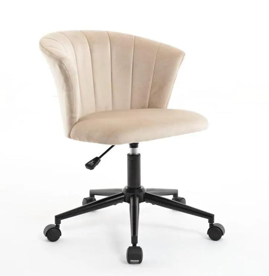 Home Office Desk Chair Velvet Swivel Flower beige velvet upholstery with height lever and wheels on Tampa Home & Garden Store