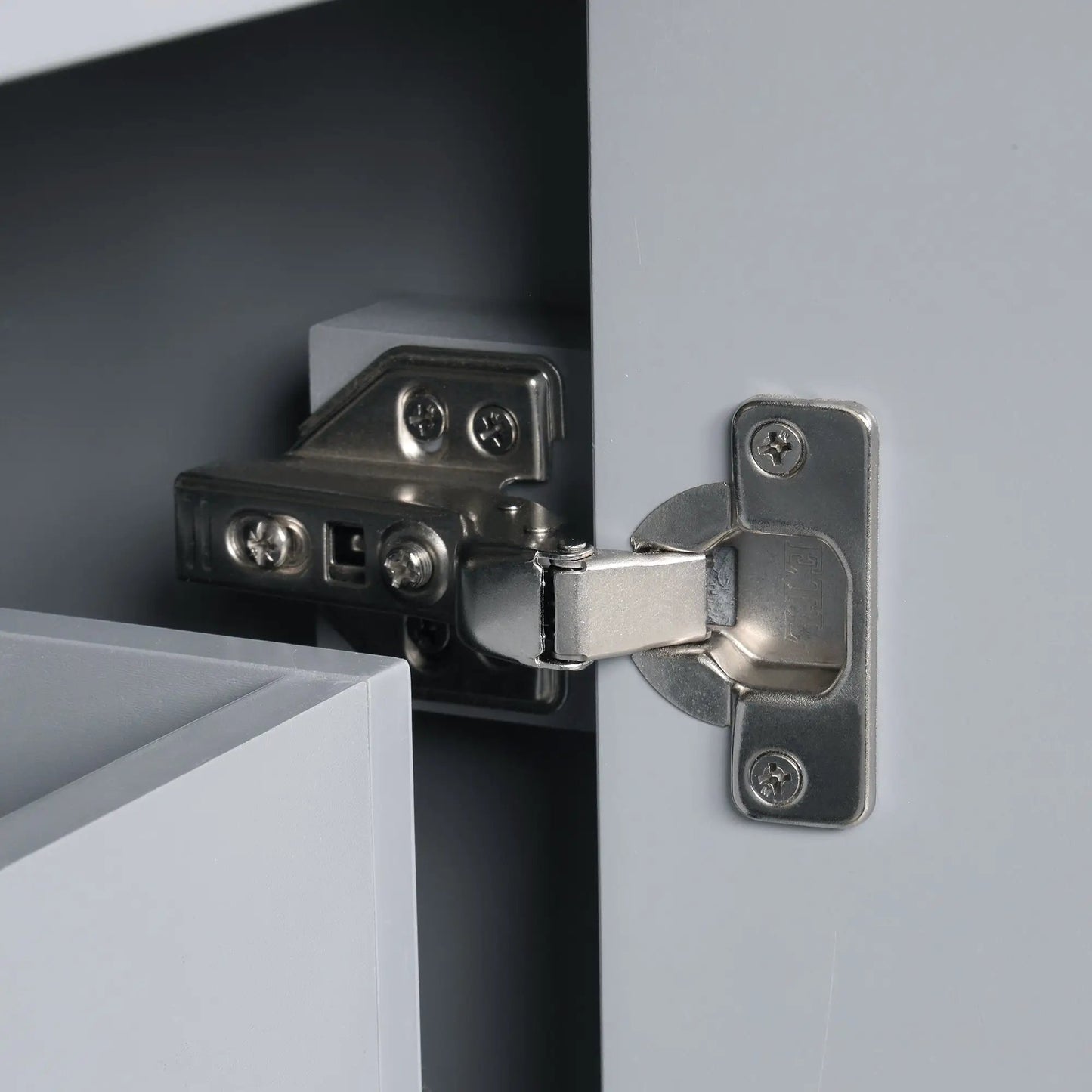 30 inch bathroom vanity grey cabinet interior with metal hinge hardware on Tampa Home & Garden Store
