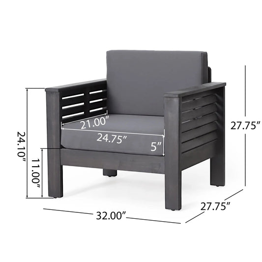 Outdoor Acacia Club Chair with Cushions gray wood frame, VIP Digital Presence outdoor seating on Tampa Home & Garden Store