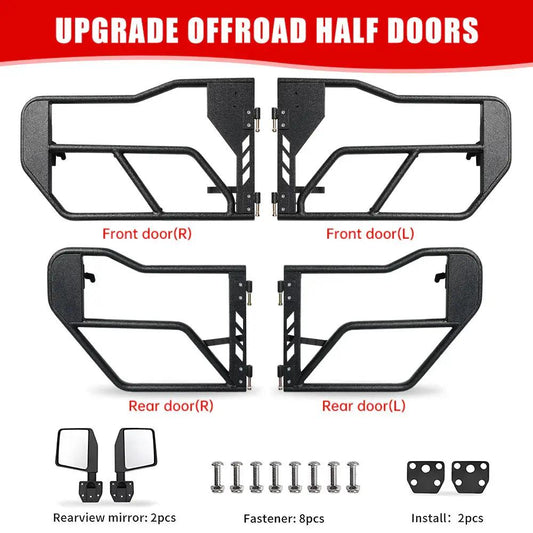 Jeep tube doors for Wrangler JL & Gladiator JT, steel black half doors, 4-piece kit with mirrors on Tampa Home & Garden Store