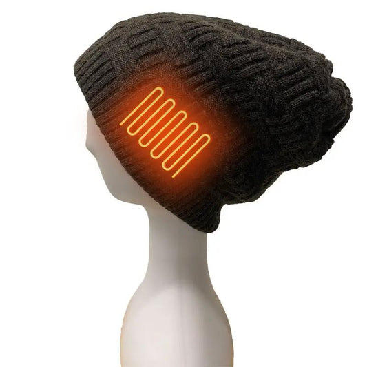 Knitted thermal heating cap in black with orange carbon-fiber heating element, VIP beanie on Tampa Home & Garden Store