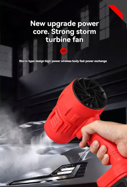 Rechargeable red handheld air blower with black nozzle for home and garden use on Tampa Home & Garden Store