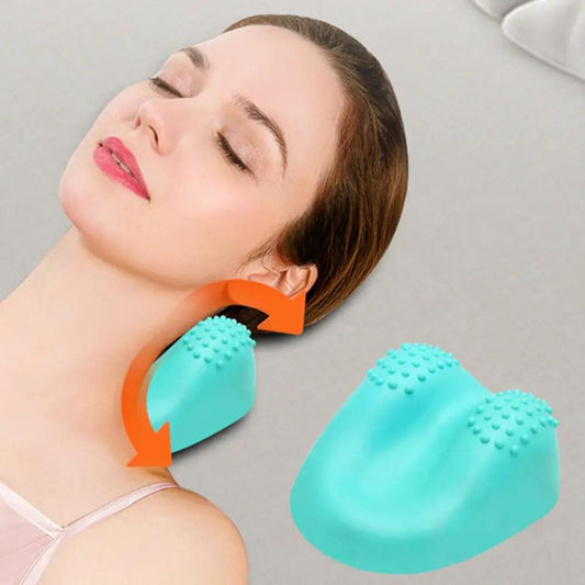 Teal cervical spine massager pillow with textured nodules and neck wrap pieces on Tampa Home & Garden Store