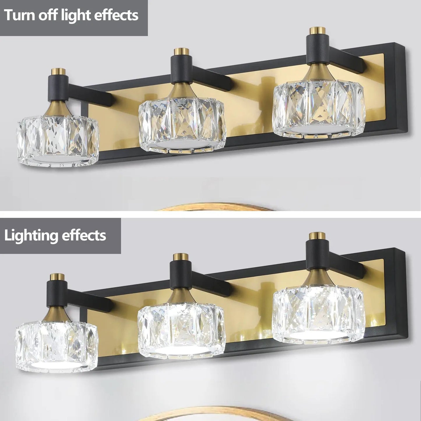 Lámpara de tocador LED de 3 luces, moderna, de cristal, para baño, sobre espejo, accesorios de iluminación de pared para baño
