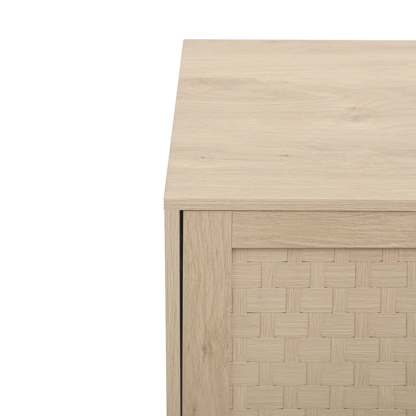 4 Door Accent Cabinet in light oak finish with woven front panel detail on Tampa Home & Garden Store