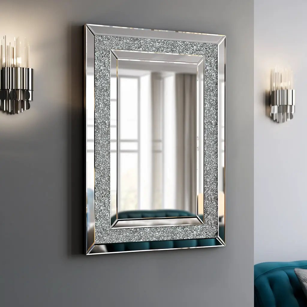 Espejo de pared rectangular grande decorativo plateado para el hogar, sala de estar, dormitorio, recibidor (espejo HD claro)