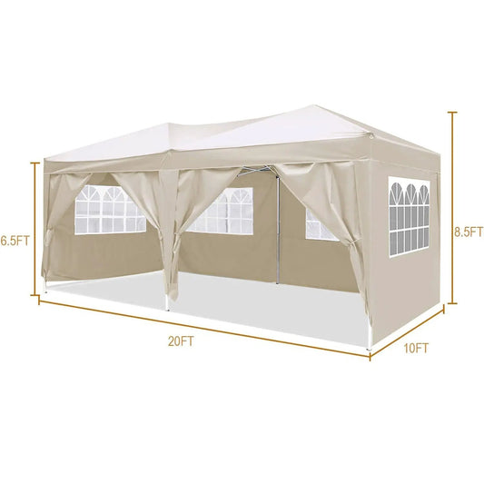 10x20 folding canopy with 6 sidewalls UPF50 beige outdoor shelter tent on Tampa Home & Garden Store
