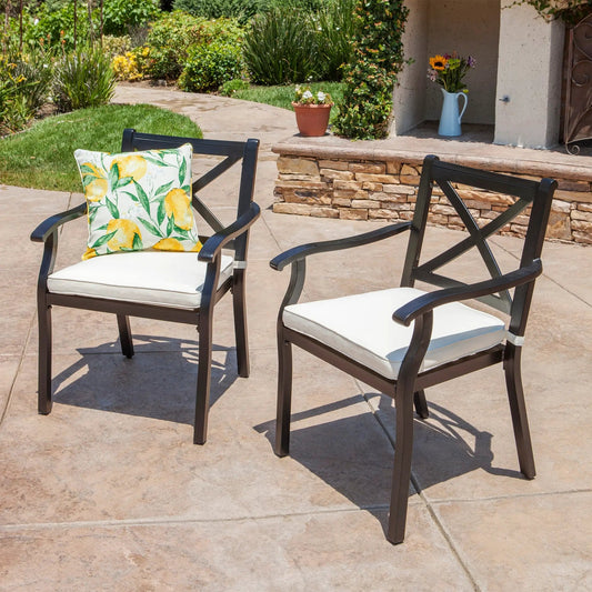 2-piece dining chair set in black aluminum with ivory cushions for outdoor patio on Tampa Home & Garden Store