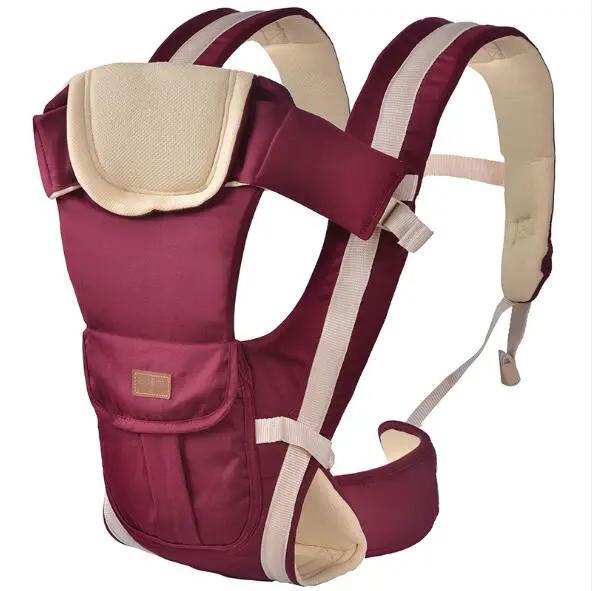 Breathable Front-Facing Baby Carrier 4-in-1 Sling in maroon with beige straps, soft-structured carrier on Tampa Home & Garden Store