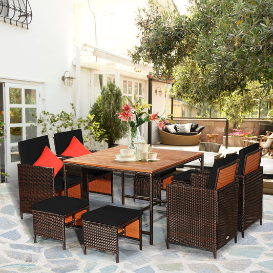 9 Pieces Patio Rattan Dining Cushioned Chairs Set-Black - Tampa Home & Garden Store