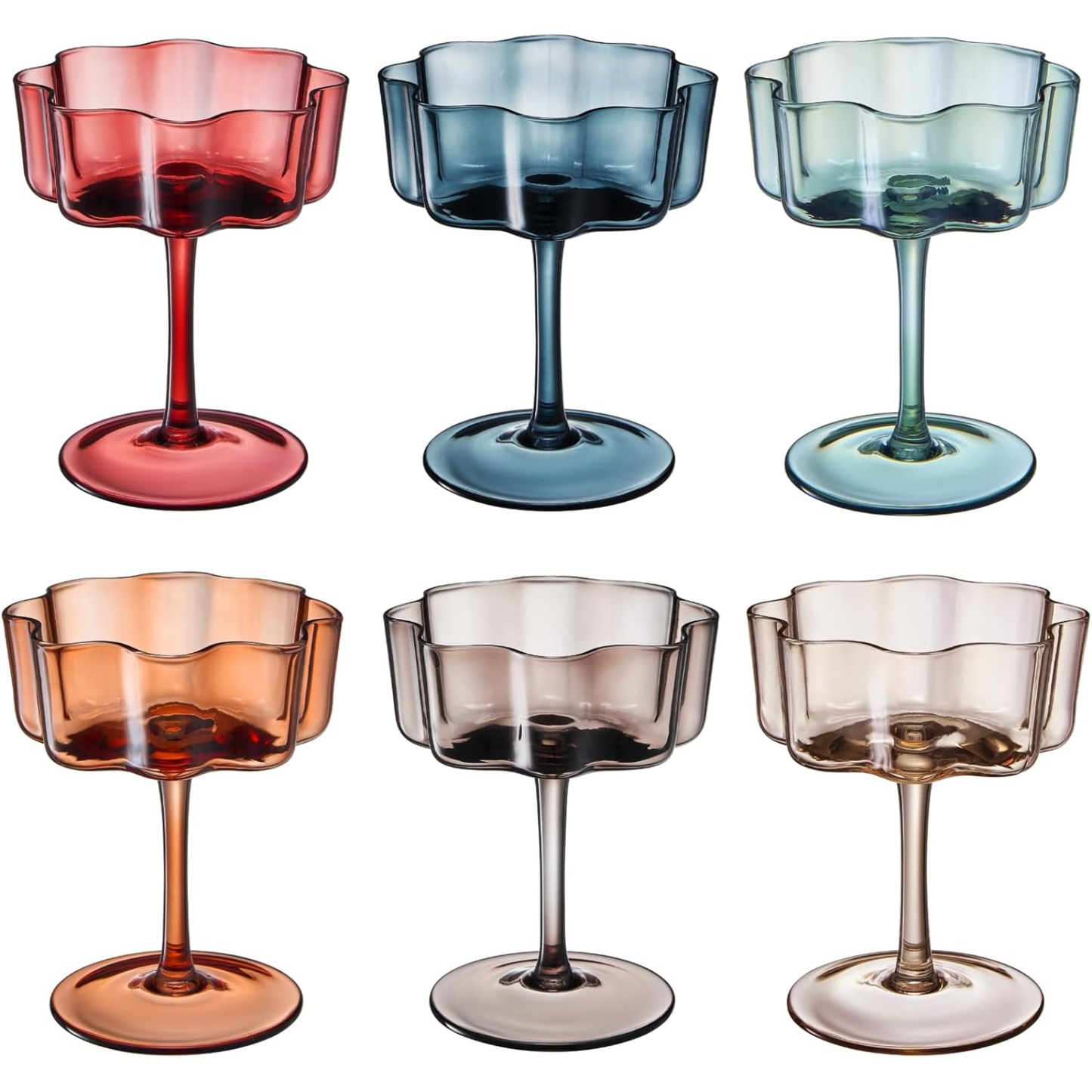 Elegant Muted Flower Coupe Glasses Set of 6