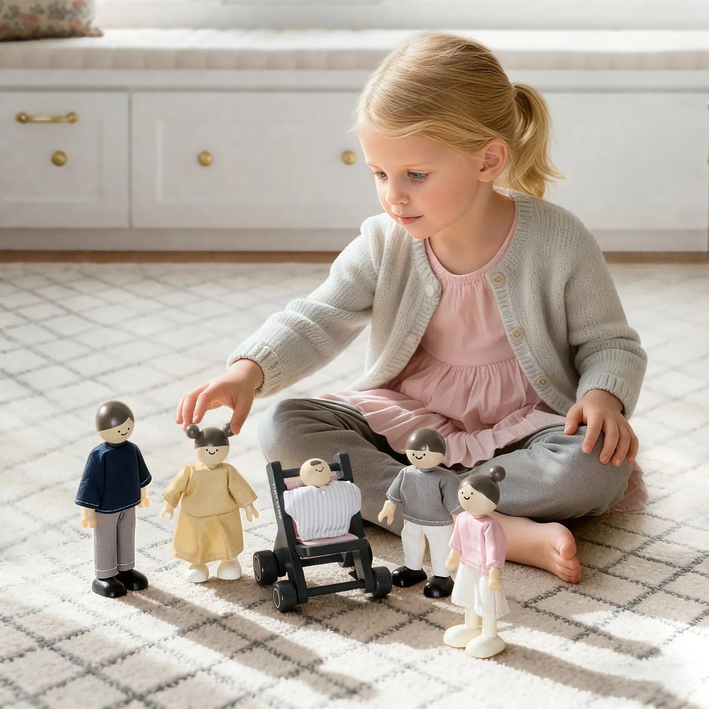 Sweet Family Gift Set: Tiny Land INC wooden dolls with pastel outfits for dollhouse play on Tampa Home & Garden Store