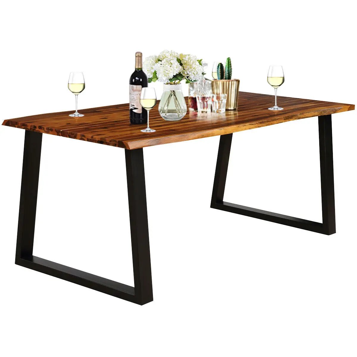 Rectangular outdoor dining table in acacia wood with black metal angled legs DirectDeals on Tampa Home & Garden Store
