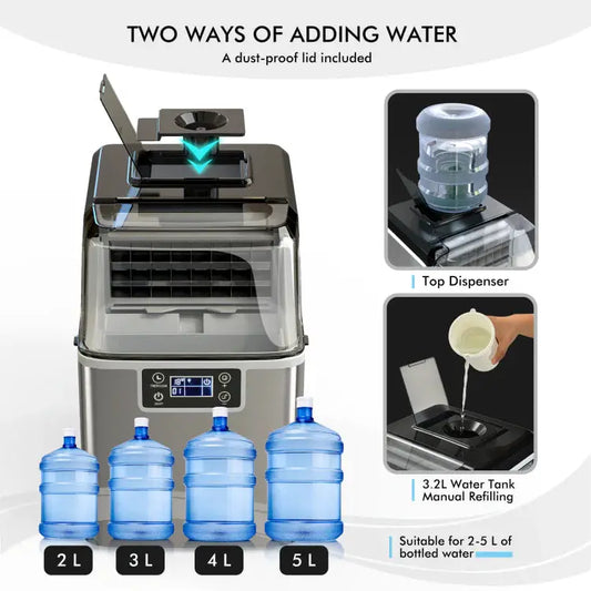 Portable ice maker with scoop and basket, stainless steel body and digital display, 2Lβ5L jugs on Tampa Home & Garden Store