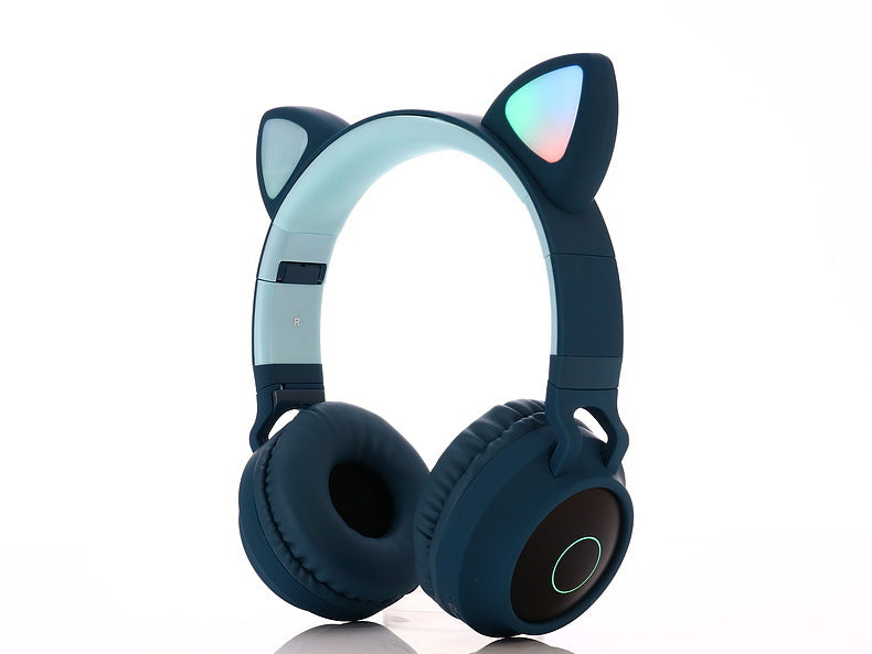 Stevvex blue wireless on-ear headphones with LED cat-ear lights and microphone for PC/phone on Tampa Home & Garden Store