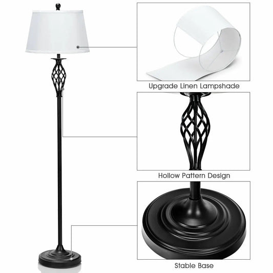 DirectDeals floor lamp with hollow lattice black base and white linen shade on Tampa Home & Garden Store