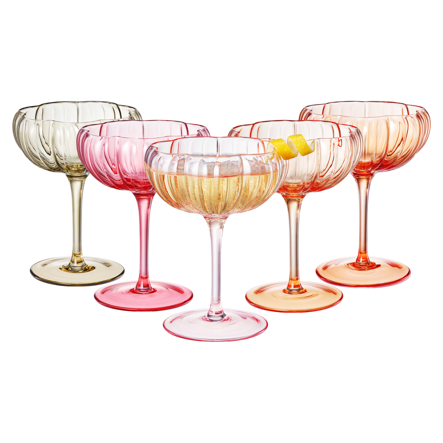 Colorful Flower Coupe Cocktail Glass Set of Five