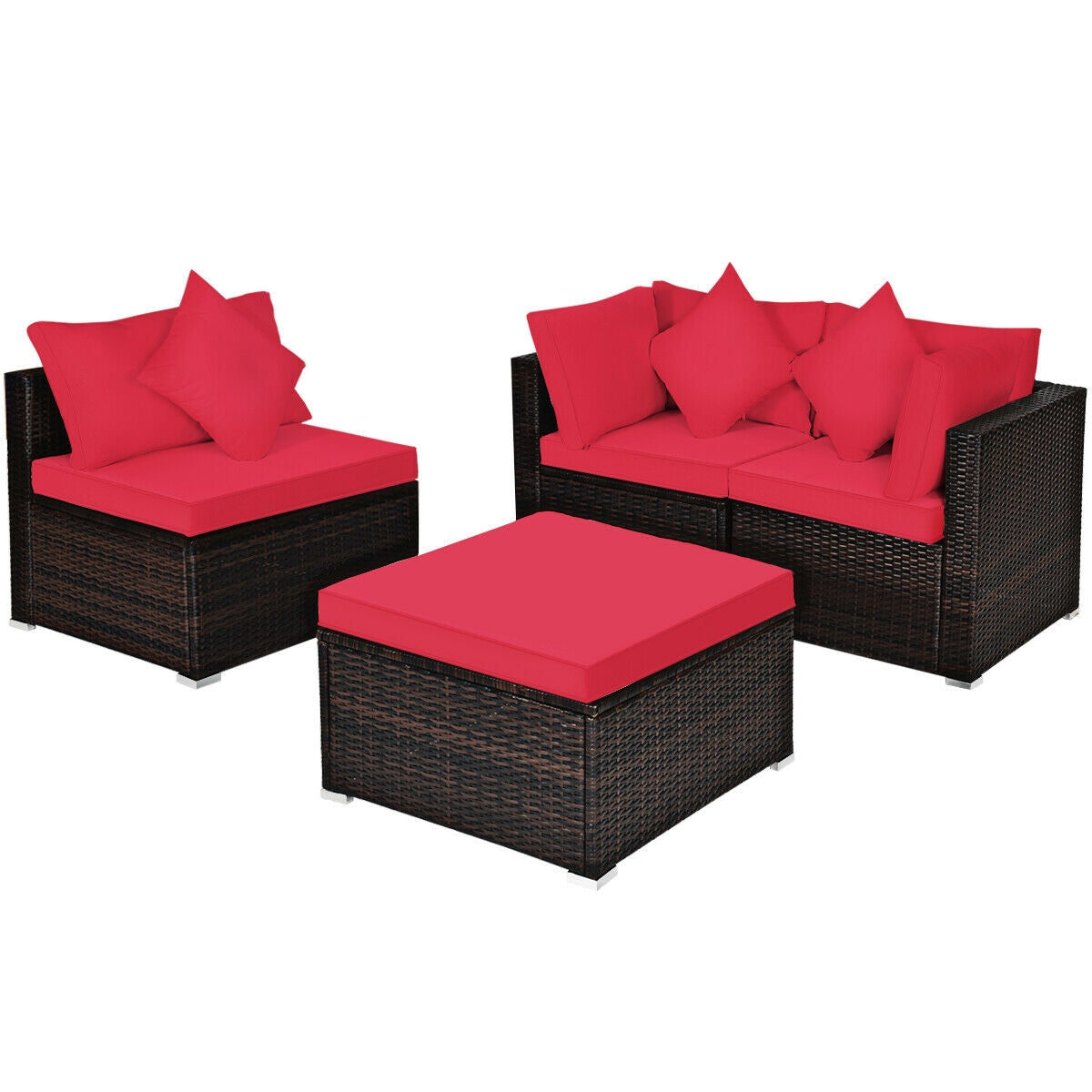 Juego de muebles de mimbre de ratán para patio y jardín de 4 piezas con cojines - Negro