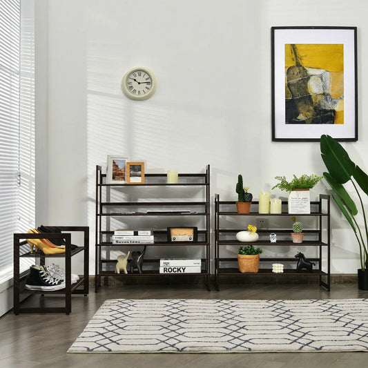 4-Tier Flat and Slant Metal Shoe Rack by DirectDeals in dark brown metal with mesh shelves on Tampa Home & Garden Store