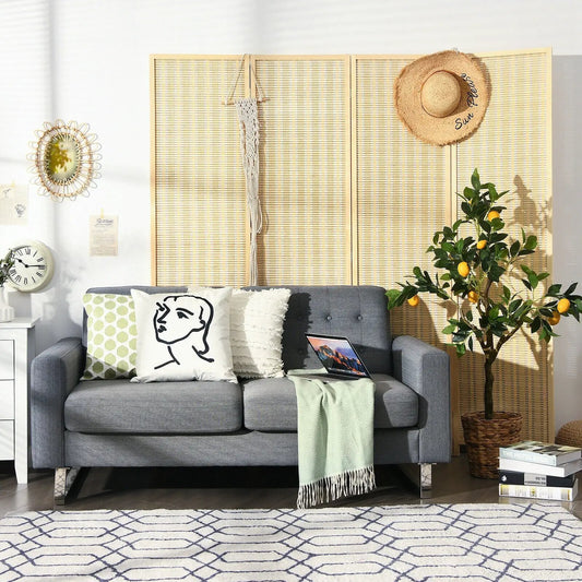 6 ft 4-panel portable folding room divider screen natural woven bamboo DirectDeals behind sofa on Tampa Home & Garden Store