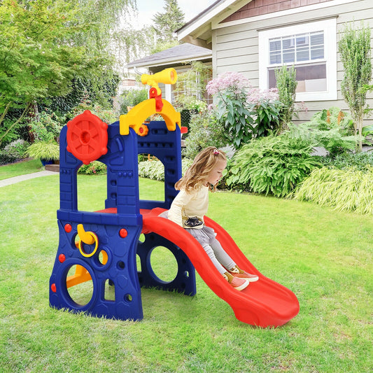 6-in-1 Freestanding Kids Slide with Basketball Hoop and Ring Toss - Tampa Home & Garden Store