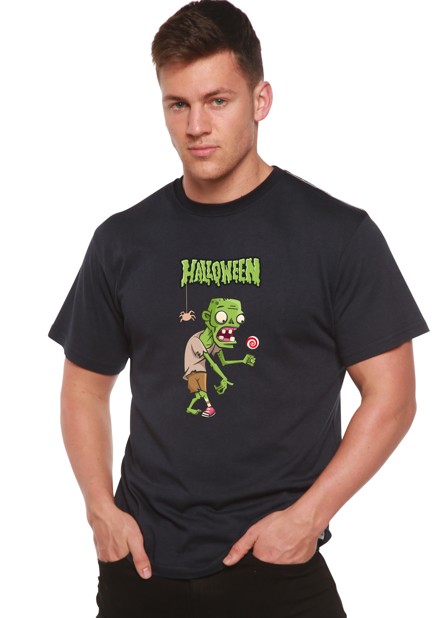 Halloween Green Monster unisex black bamboo viscose/organic cotton short sleeve graphic tee on Tampa Home & Garden Store